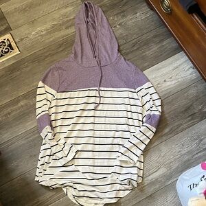 Purple and White Striped Hooded tshirt
